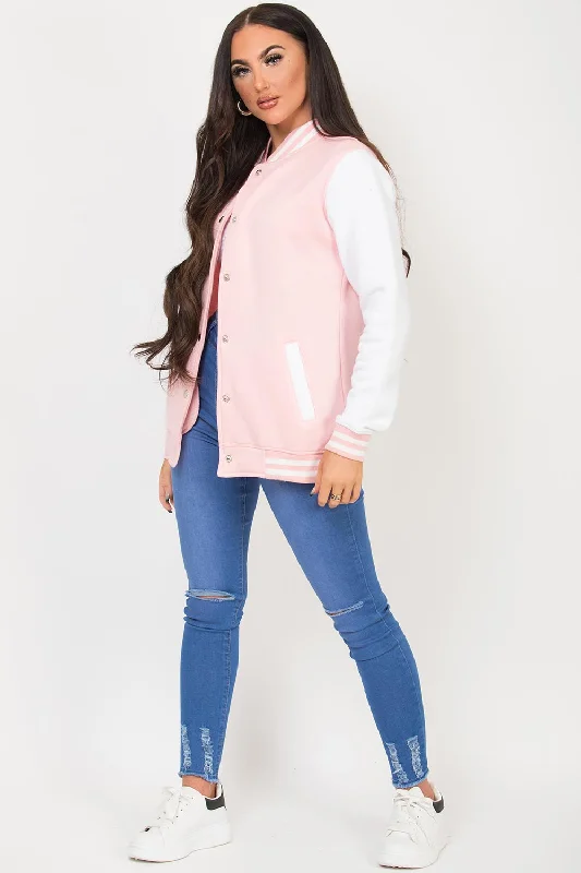 Varsity Contrast Bomber Jacket Pink