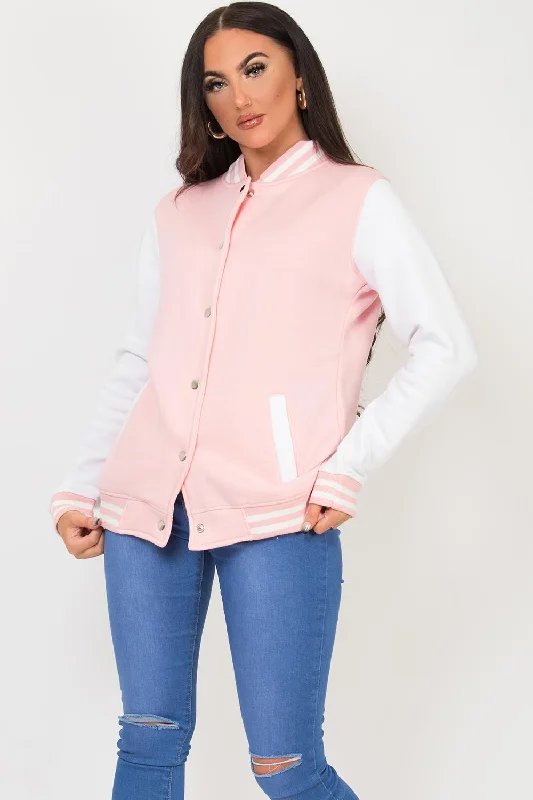 Varsity Contrast Bomber Jacket Pink