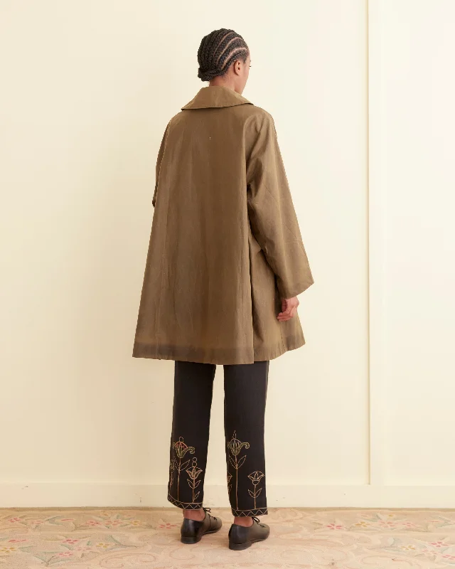 Waxed Swing Peacoat - Brown