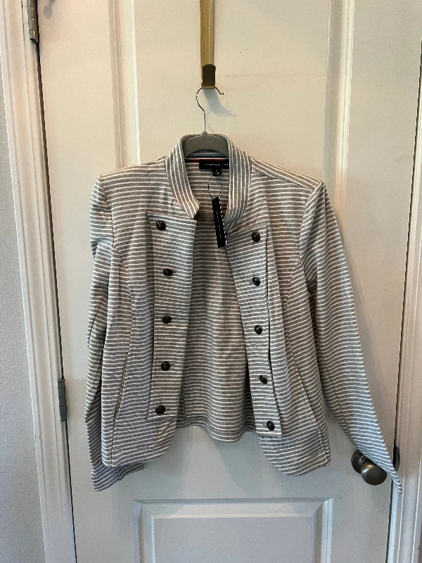 Tommy Hilfiger Striped Puff Sleeve Jacket Women’s Size Medium Gray