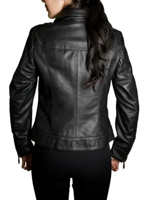 Women's Black Leather Cafe Racer Jacket