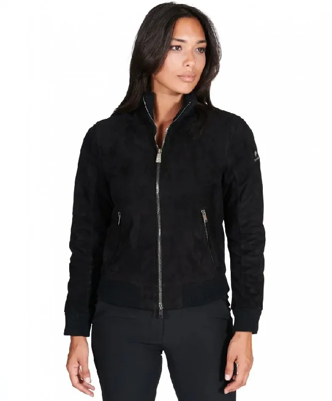 Womens Deep Black Suede Leather Jacket - Boneshia