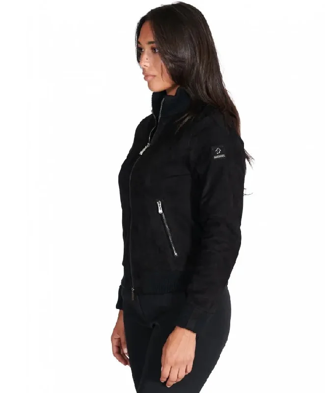 Womens Deep Black Suede Leather Jacket - Boneshia