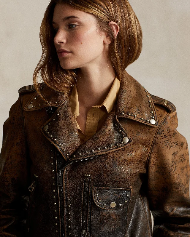 Women's Studded Leather Moto Jacket