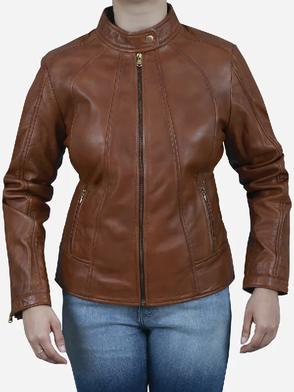 Zaneta Women's Brown Slim Fit Sheepskin Leather Jacket