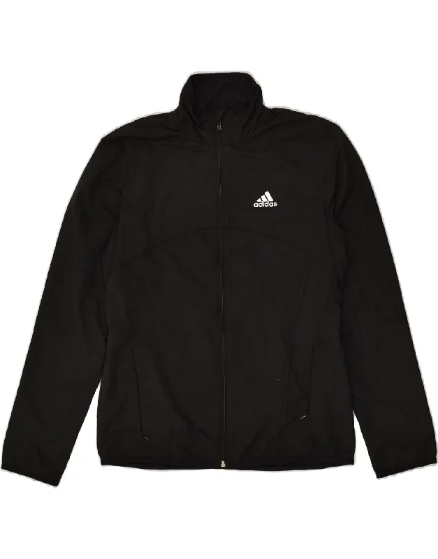 ADIDAS Womens Tracksuit Top Jacket UK 14 Medium Black Polyester