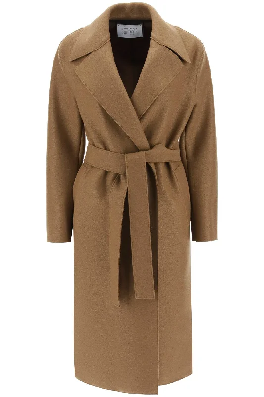 Harris wharf london long robe coat in pressed wool and polaire A1266MLK Y SHORTBREAD