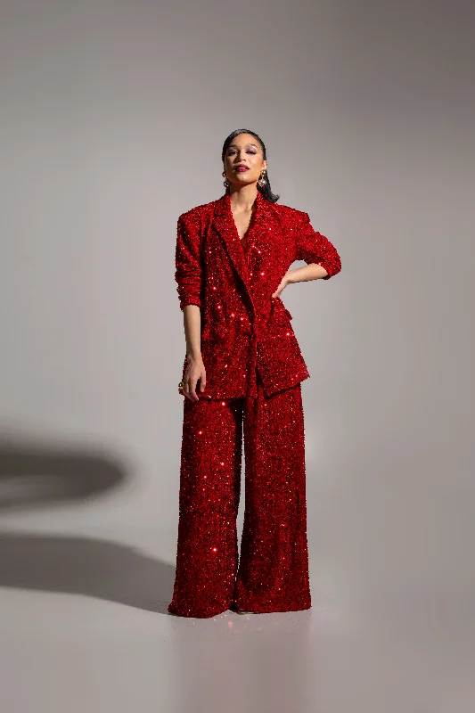 LIZA Sequin Blazer in RUBY