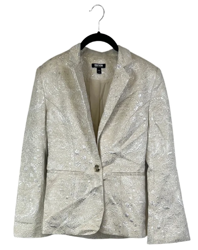 Cream Metallic Jacquard Blazer - Size 00, 0 and 2