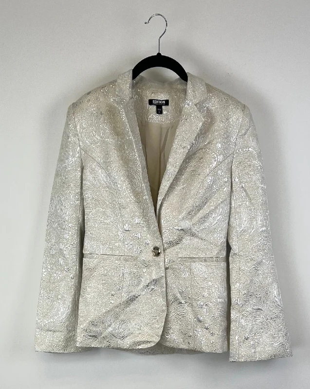 Cream Metallic Jacquard Blazer - Size 00, 0 and 2