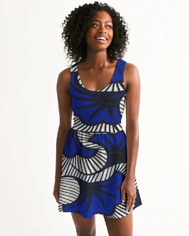 AKH African Fleurs Bleues Women's Scoop Neck Skater Dress