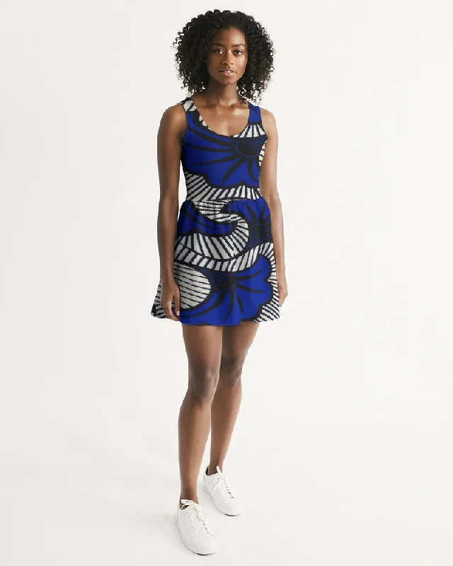 AKH African Fleurs Bleues Women's Scoop Neck Skater Dress