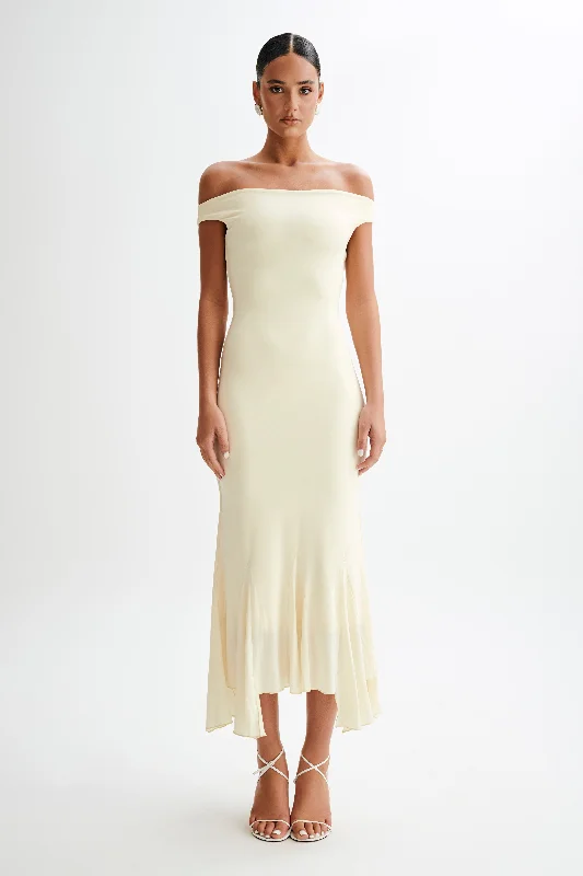 Analina Slinky Handkerchief Midi Dress - Lemon Sherbet