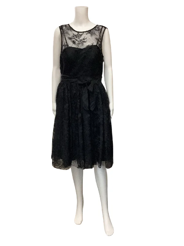 Donna Morgan Women's Dress Black Fit & Flair Midi Lace Size: 8