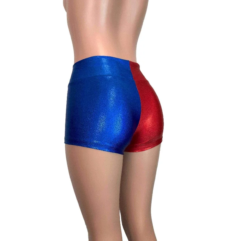 MID-Rise Booty Shorts - Harley Quinn Blue/Red Mystique