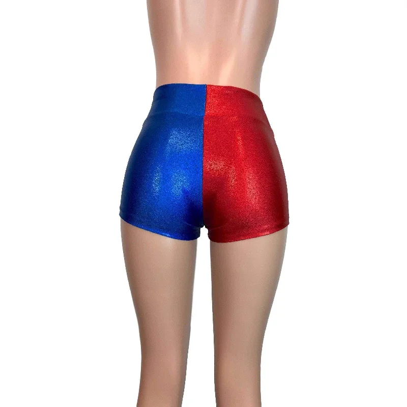 MID-Rise Booty Shorts - Harley Quinn Blue/Red Mystique