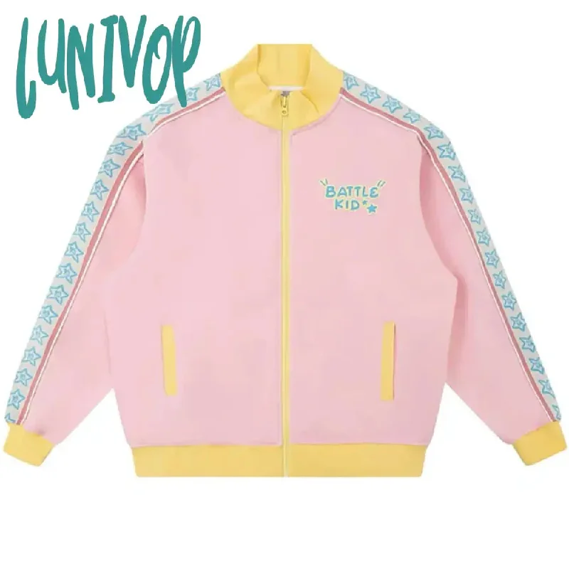 Lunivop Y2k Star Zip Up Sweatshirts Women Korean Style Kpop Pink Hoodies Sweet Kawaii Aesthetic Casual Long Sleeve Tops Autumn