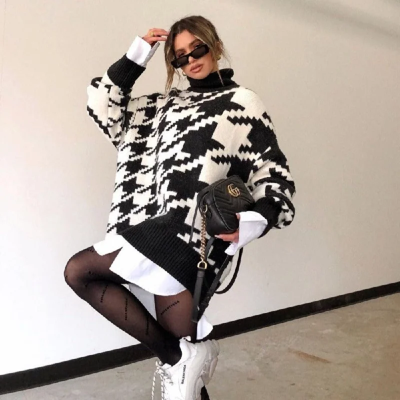 Madisyn Houndstooth Pattern Knit Sweater