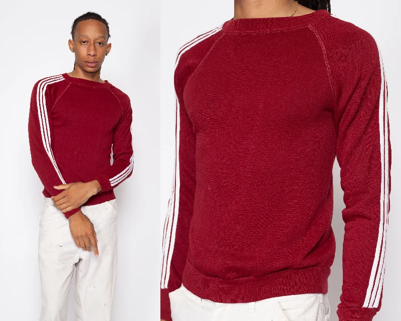 Sm-Med 70s 80s Maroon Striped Raglan Sweatshirt Unisex