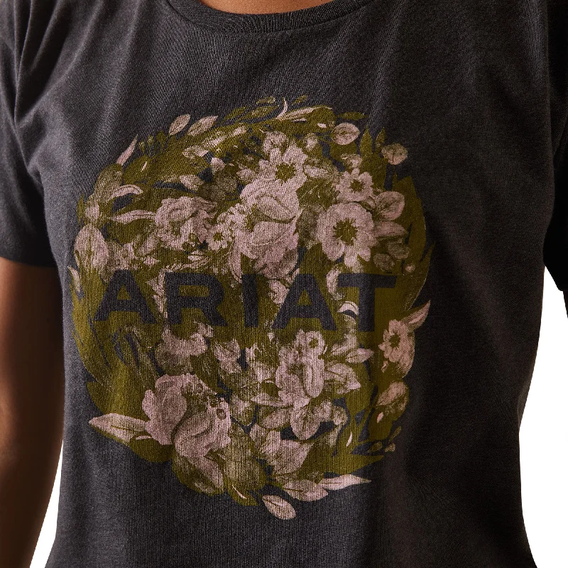 10044605 Ariat Wms Floral Charcoal Heather SS Tee