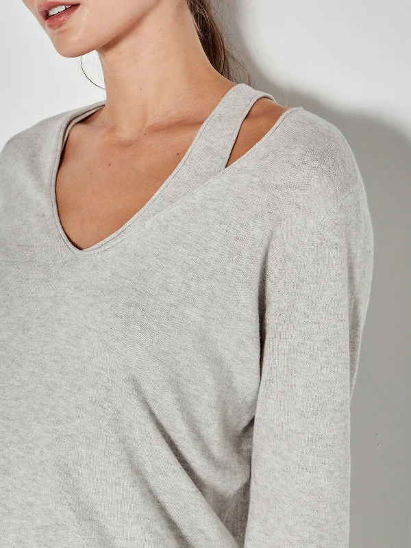 JHL V-Neck L/S T (Fine Cotton Cashmere) Soft Grey Marle