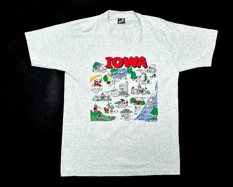 Large 90s Iowa Cartoon Map Tourist T Shirt