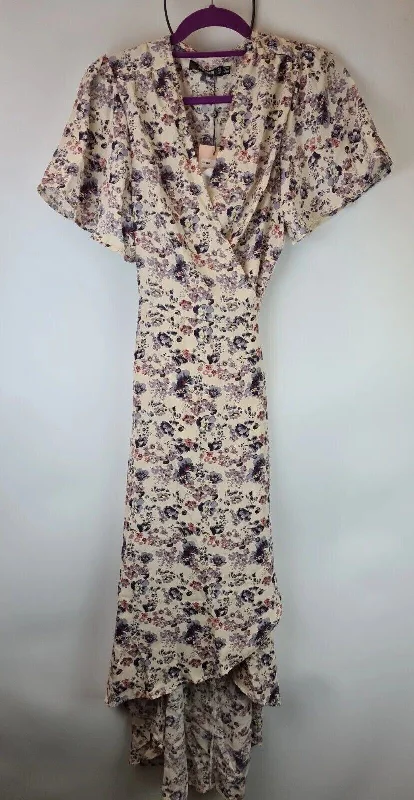 Missguided lilac floral print wrap high low midi dress dress Size 10.