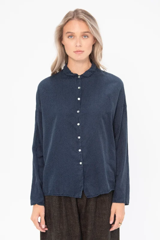 Silk Short Collar Shirt, Ink