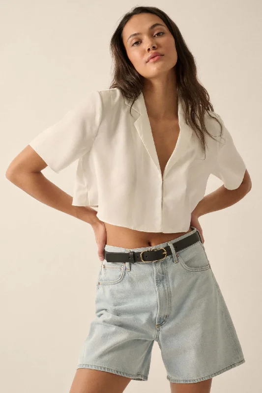 French Lessons Cropped Satin Open-Front Shirt