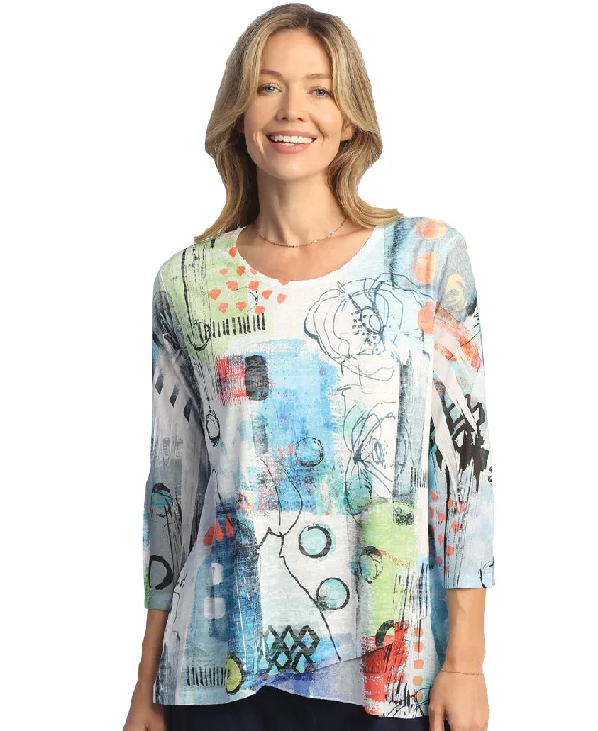 Jess & Jane 49-1910 -   Women's top -Burnout Sublimation Tunic with Mesh Contrast