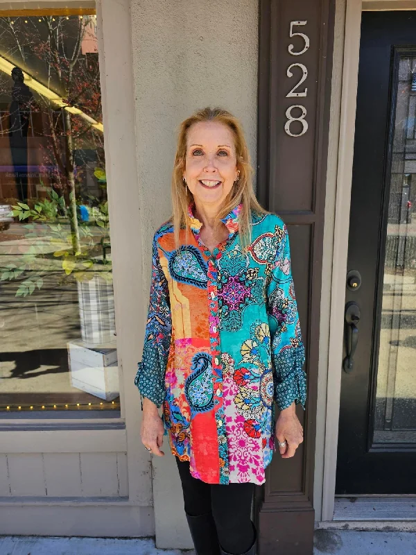 Women's Paisley Colorful Button Front Tunic