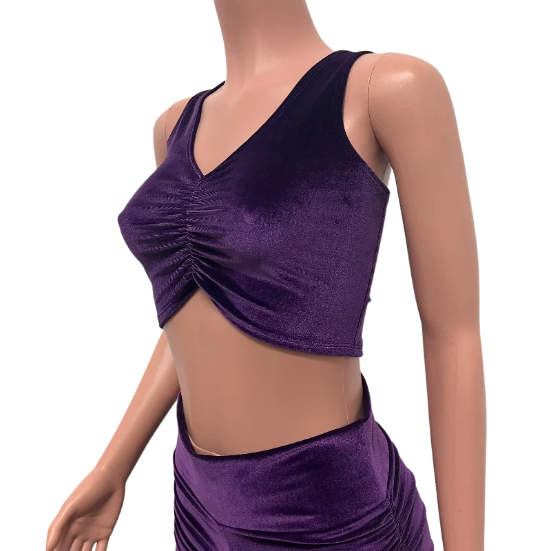 Purple Velvet Ruched Crop Top Tank