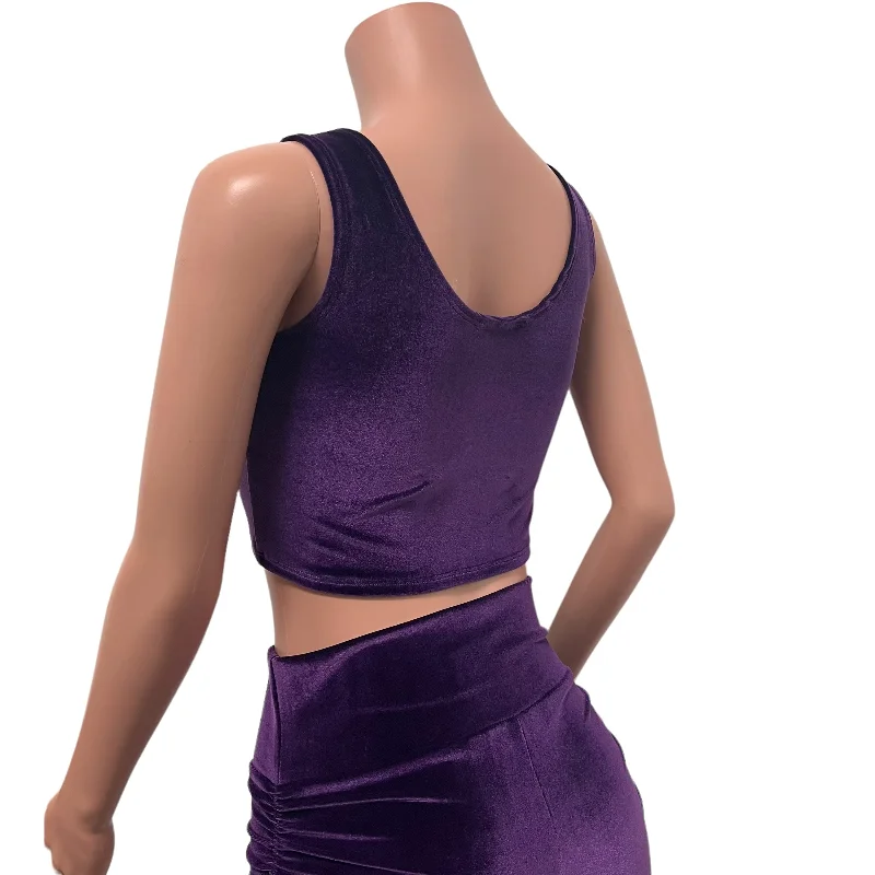 Purple Velvet Ruched Crop Top Tank