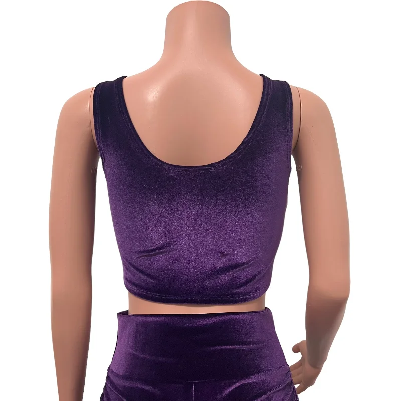 Purple Velvet Ruched Crop Top Tank