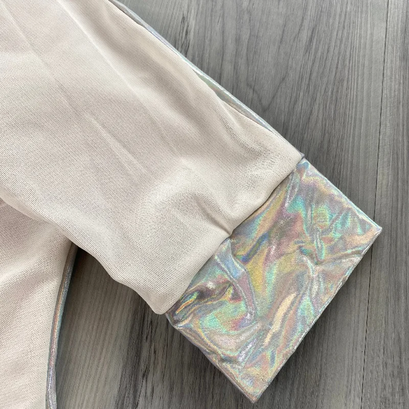 SALE - XS - Dolman Crop Top in Opal Holographic and White Mesh | Loose Tee Rave Top