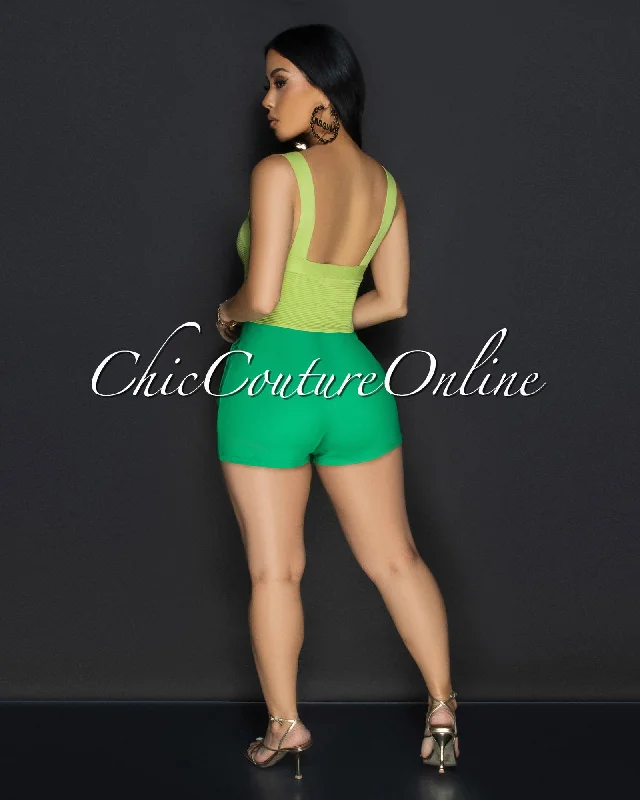 Shina Green Cross V-Neck Ribbed Crop Top