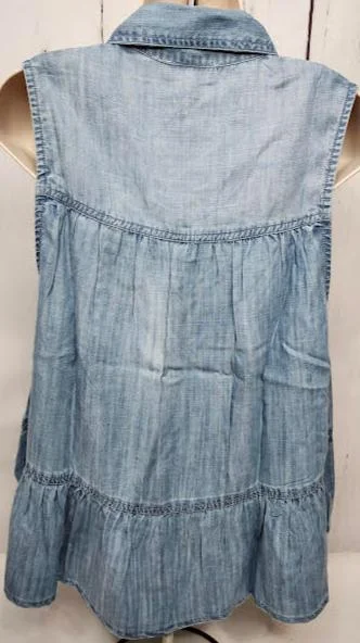 Shirt Button Front Sleeveless Light Blue Wash Women's Dt11228