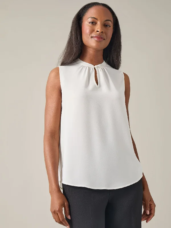 Sleeveless Keyhole Blouse, Solid Crepe