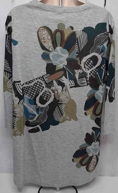 Top 3/4 Sleeve Crew Neck Green Teal Print Women's t208FP MM34