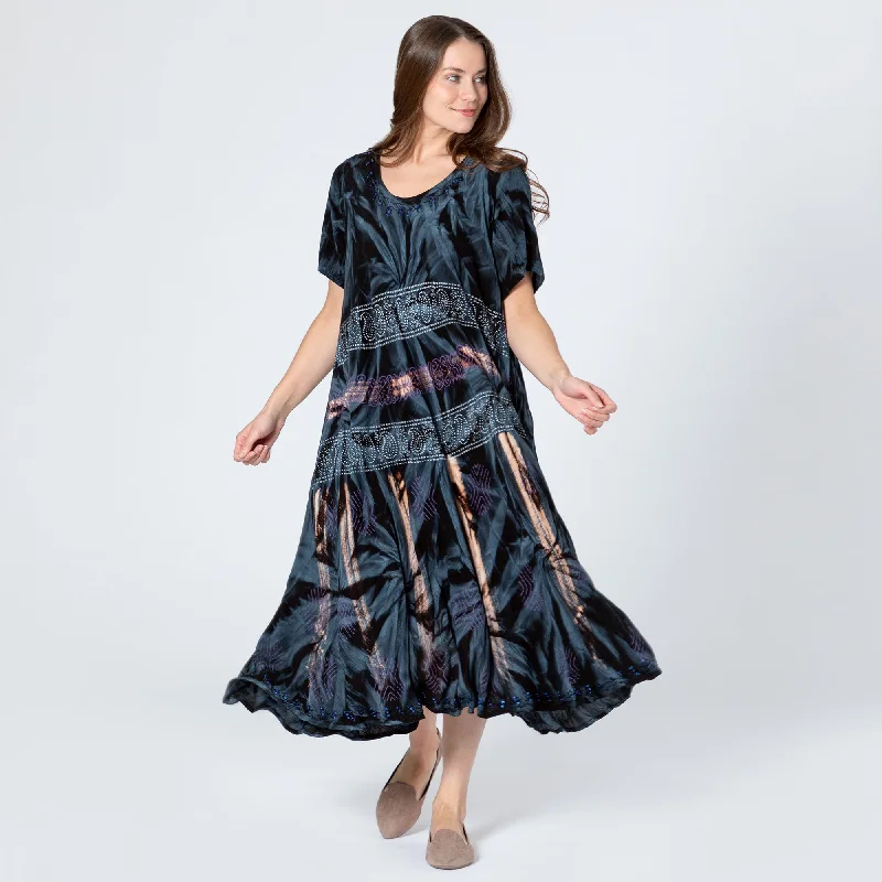 Black Tie-Dye & Paisley Short Sleeve Dress