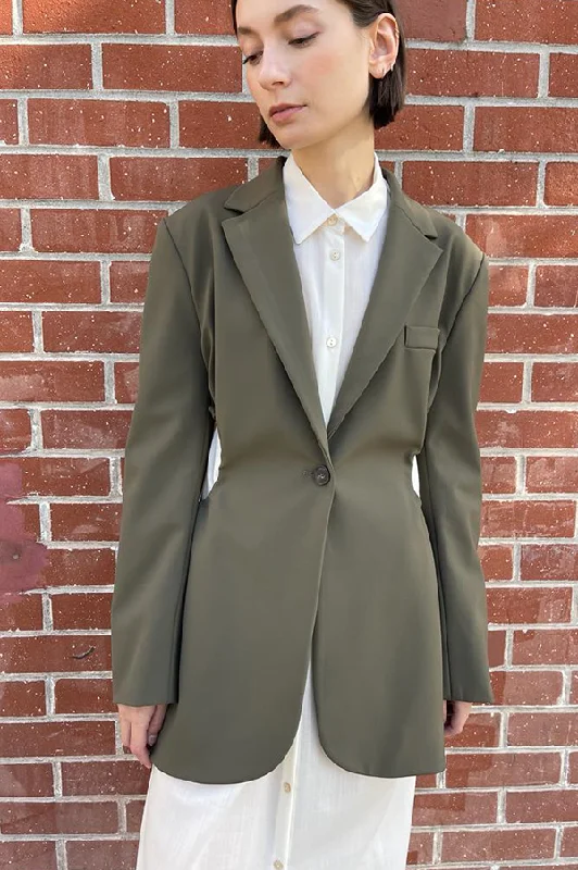 Gathered Cutout Blazer in Olive