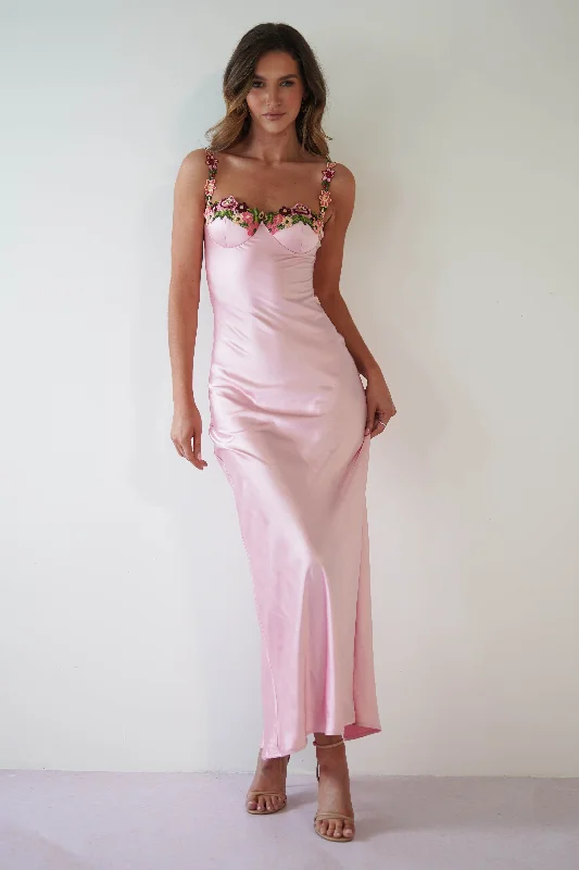 Klabelle Soft Satin Maxi Dress | Pink