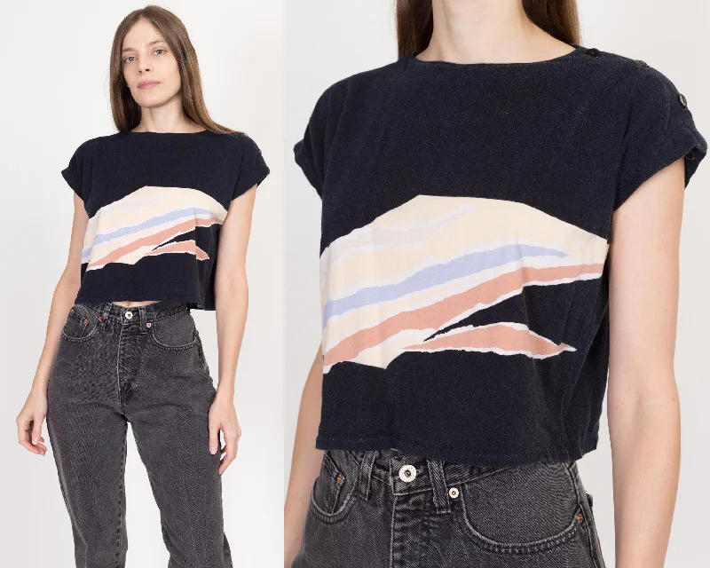 Large 80s Black Abstract Desert Print Crop Top