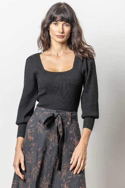 Lilla P Full Sleeve Square Neck Sweater in Black