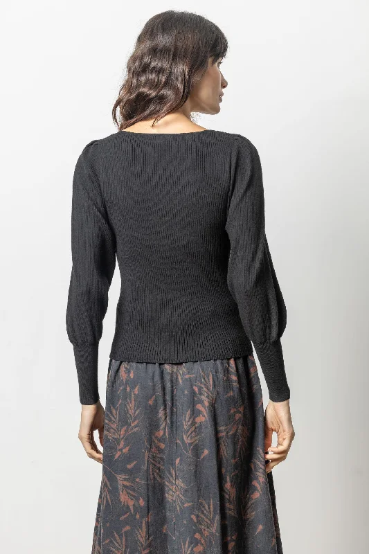 Lilla P Full Sleeve Square Neck Sweater in Black