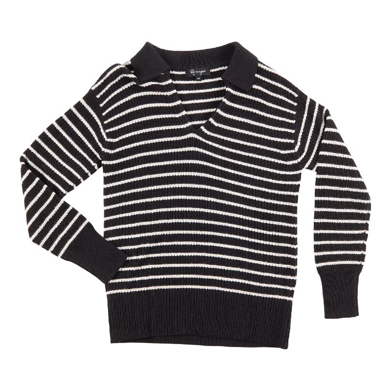 lily morgan Women's Urban Chic Stripe Polo Pullover Sweater