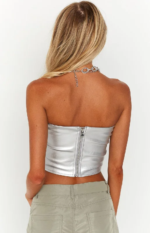 Mari Silver Strapless Top