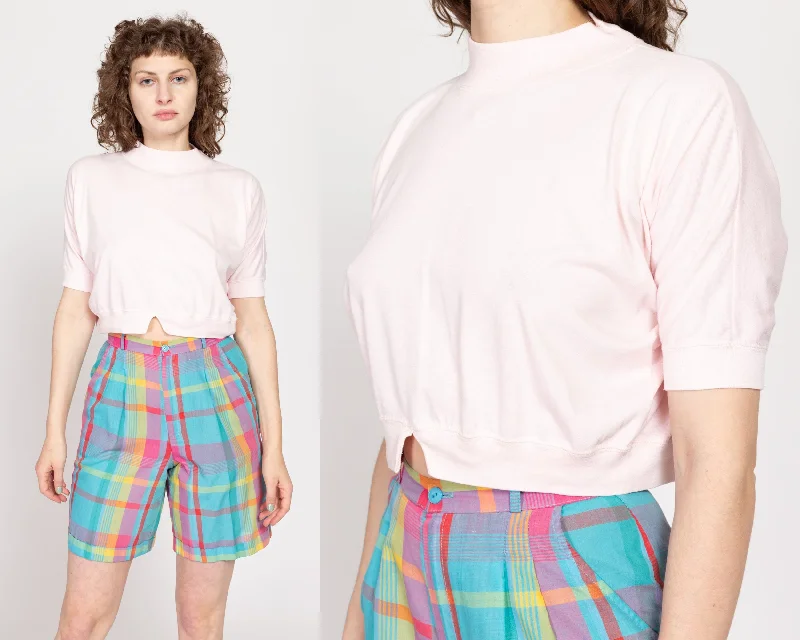 Medium 80s Pastel Pink Mockneck Crop Top