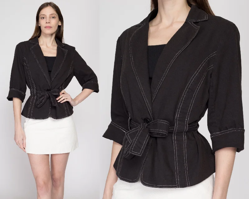 Medium 90s Black & White Belted Blazer Top