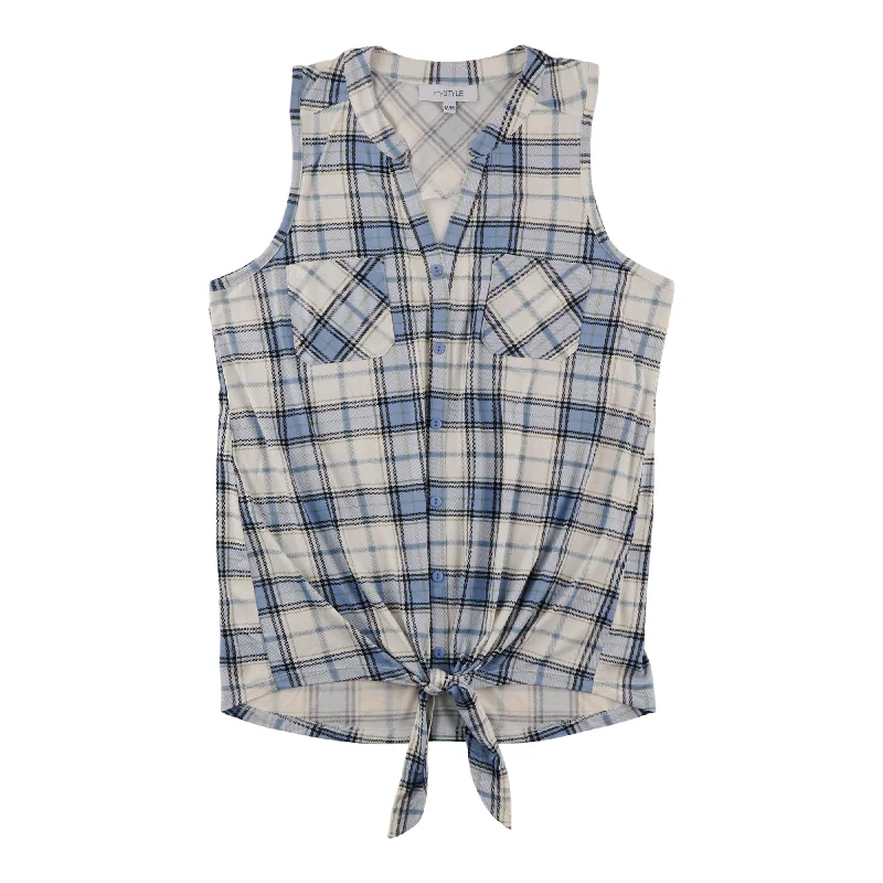 mySTYLE Women's Festival Plaid Tie-Front Tank Top